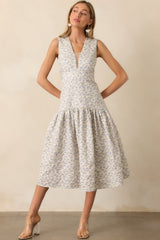 The Unexpected Periwinkle Floral Jacquard Midi Dress
