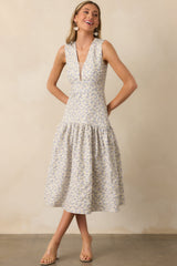 The Unexpected Periwinkle Floral Jacquard Midi Dress