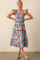 Life In Full Bloom Light Blue Floral Cotton Midi Dress