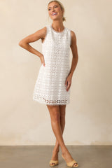 Go Your Own Way White Embroidered Eyelet Mini Shift Dress