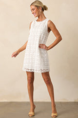 Go Your Own Way White Embroidered Eyelet Mini Shift Dress