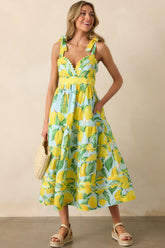 Prosperina Caterina Blue Lemon Print Cotton Midi Dress