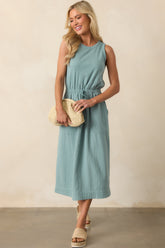 Moving Slowly Sage Cotton Gauze Sleeveless Midi Dress