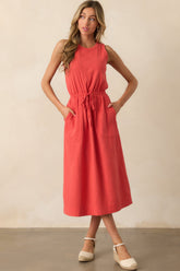 Moving Slowly Tomato Red Cotton Gauze Sleeveless Midi Dress