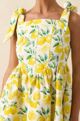 Sounds Like Fun Ivory Lemon Print Cotton Denim Mini Dress