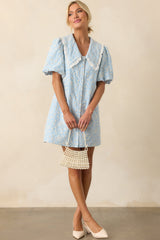 Kind Of Everything Light Blue Cotton Embroidered Eyelet Mini Dress