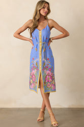Bursting Blooms Periwinkle Multi Floral Midi Dress