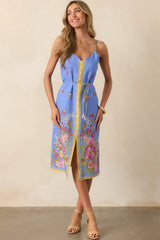 Bursting Blooms Periwinkle Multi Floral Midi Dress
