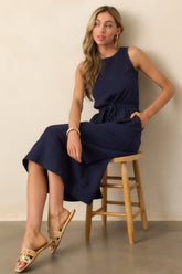 Moving Slowly Navy Cotton Gauze Sleeveless Midi Dress