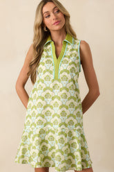 In The Greenhouse Chartreuse Abstract Floral Cotton Mini Dress