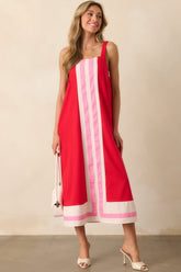 Never That Serious Red Color Block Linen Maxi Dress
