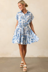 Time After Time Blue Toile Mini Dress