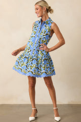 A Day To Remember Blue Floral Cotton Mini Shirt Dress