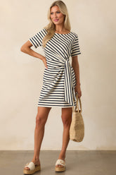 A Little Reminder Black Stripe Cotton Tie-Waist Mini Dress