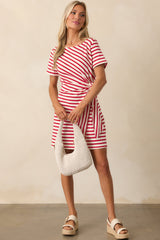 A Little Reminder Red Stripe Cotton Tie-Waist Mini Dress