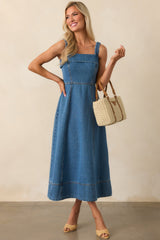 Staple The Label Medium Wash Cotton Tate Denim Midi Dress