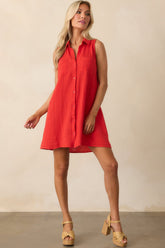 Z Supply Red Cotton New Light Gauze Mini Dress
