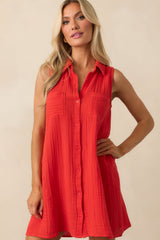 Z Supply Red Cotton New Light Gauze Mini Dress