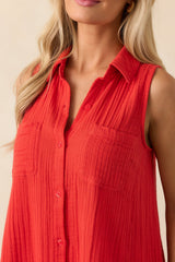 Z Supply Red Cotton New Light Gauze Mini Dress