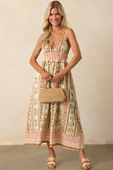 Always Intentional Light Beige Tropical Print Maxi Dress