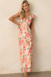 MINKPINK Apricot Floral Aida Frill Maxi Dress
