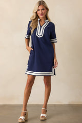 As Real As It Gets Navy Linen Short Sleeve Mini Dress