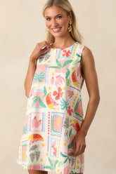 Just Go With It Ivory Patchwork Tropical Print Cotton Mini Dress