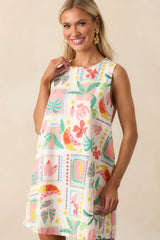 Just Go With It Ivory Patchwork Tropical Print Cotton Mini Dress