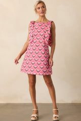 Someone So Lovely Pink Geometric Floral Print Cotton Mini Dress