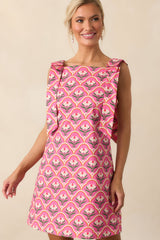 Someone So Lovely Pink Geometric Floral Print Cotton Mini Dress