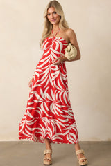 Z Supply Red Linen Blend Elodi Palm Floral Midi Dress