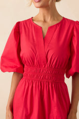 Afternoons At The Gallery Red Cotton Puff Sleeve Maxi Dress