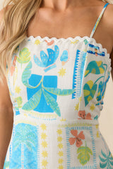 Kind Of Perfect Light Blue Tropical Print Linen Blend Mini Dress