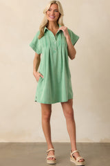 Perfect Afternoon Light Green Short Sleeve Cotton Denim Mini Dress