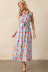 Only The Best Periwinkle Floral Print Cotton Tie Front Maxi Dress