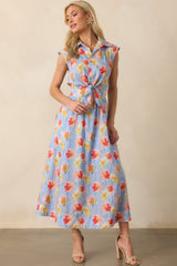 Only The Best Periwinkle Floral Print Cotton Tie Front Maxi Dress
