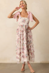 As Luck Would Have It Light Pink Floral Print Ruffle Maxi Dress