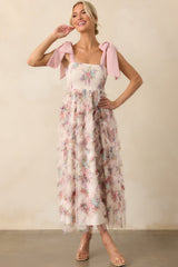 As Luck Would Have It Light Pink Floral Print Ruffle Maxi Dress