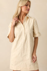 Purposefully Subtle Ivory Floral Embroidered Cotton Denim Mini Dress