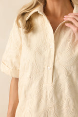 Purposefully Subtle Ivory Floral Embroidered Cotton Denim Mini Dress