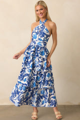 No Time For Drama Blue Floral Tiered Halter Maxi Dress