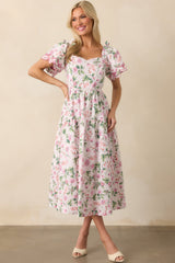 The Memories We Keep Light Pink Floral Print Cotton Midi Dress