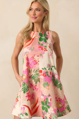 Glow From Within Pink Tropical Floral Cotton Mini Shift Dress