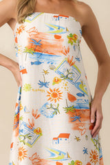 Try To Change It Up Orange Tropical Print Strapless Maxi Dress