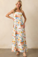 Try To Change It Up Orange Tropical Print Strapless Maxi Dress