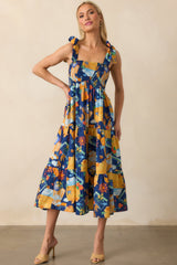 Need A Different View Navy Tropical Print Rayon Midi Dress