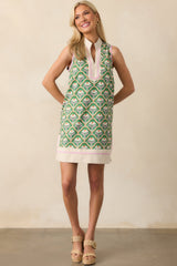 Speak My Mind Green Geometric Floral Print Cotton Mini Dress