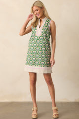 Speak My Mind Green Geometric Floral Print Cotton Mini Dress