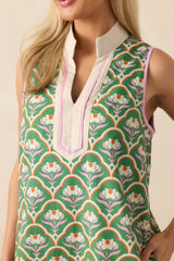 Speak My Mind Green Geometric Floral Print Cotton Mini Dress