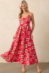 Class Of Her Own Red Patchwork Print Linen Blend Maxi Dress